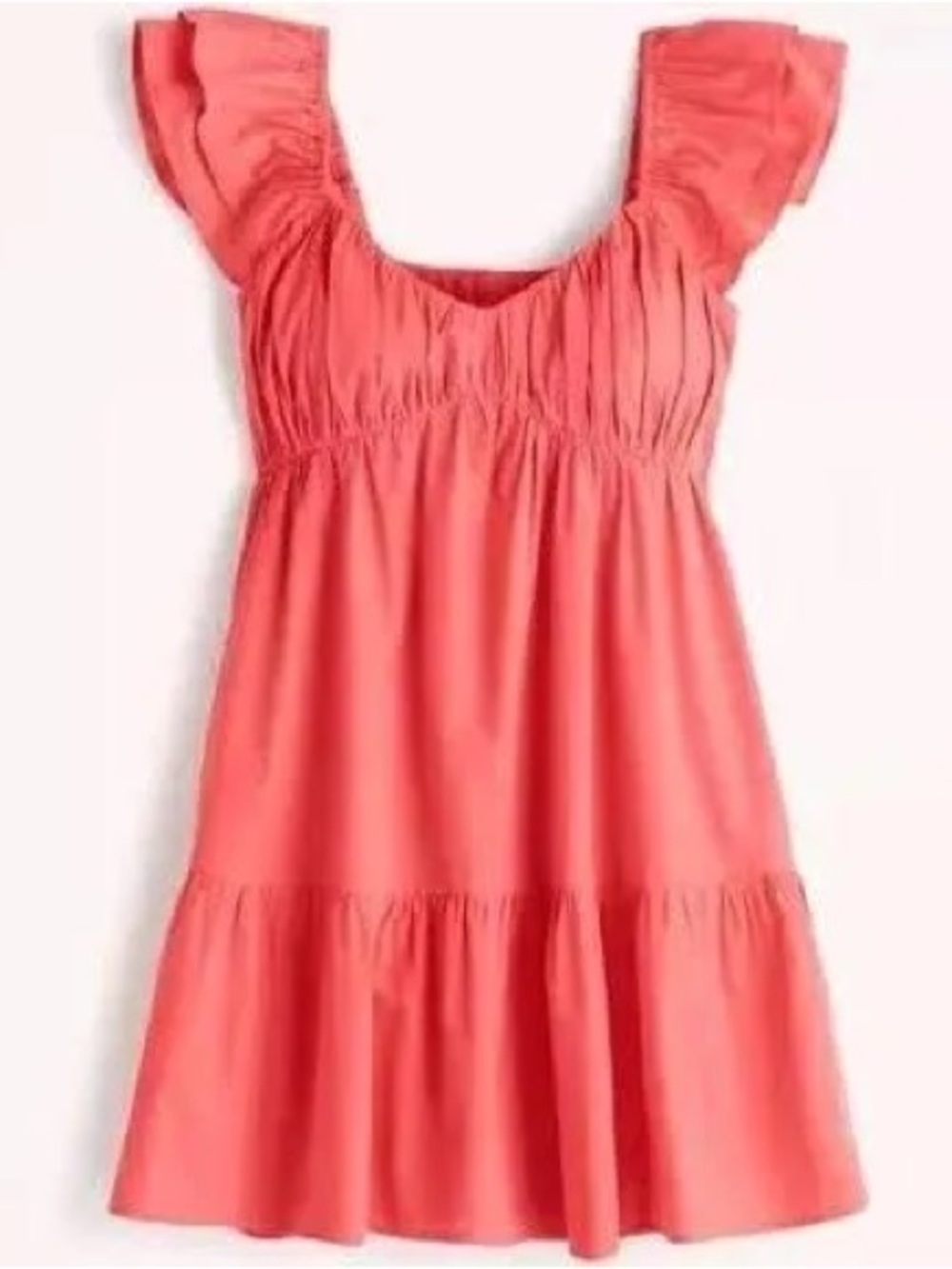 Abercrombie & Fitch Ruched Flutter Sleeve Dress in Red, small TALL